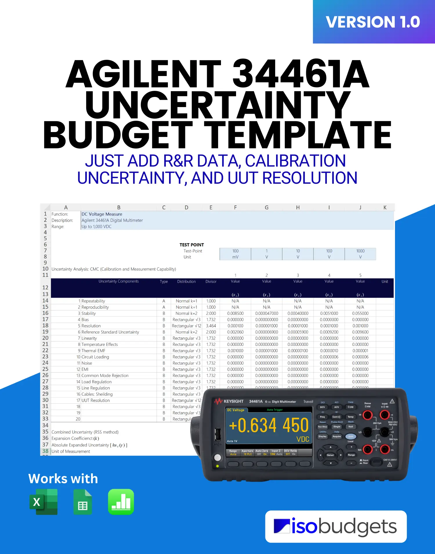 Agilent 34461A Multimeter Uncertainty Budget Template Cover Image