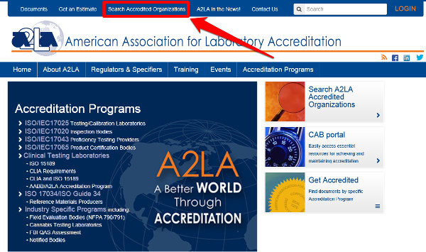 search a2la accredited labs