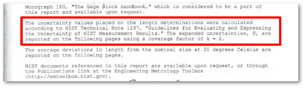 NIST certificate uncertainty statement