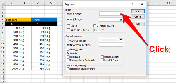 calculate linearity uncertainty input y range