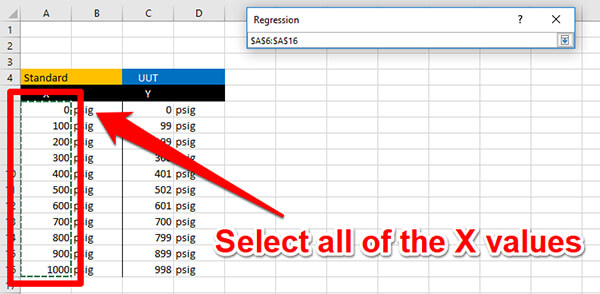 calculate linearity uncertainty select x values