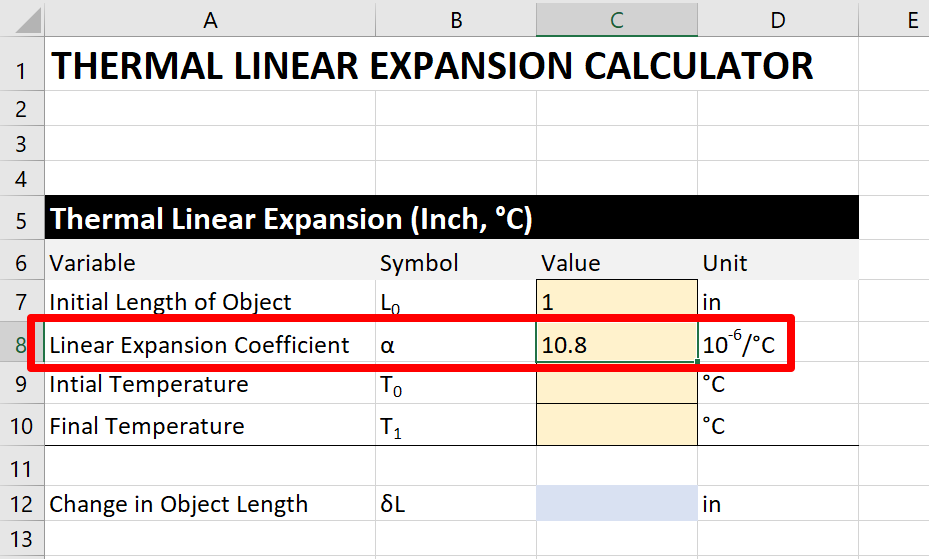thermal-expansion-calculator-step 2: coefficient