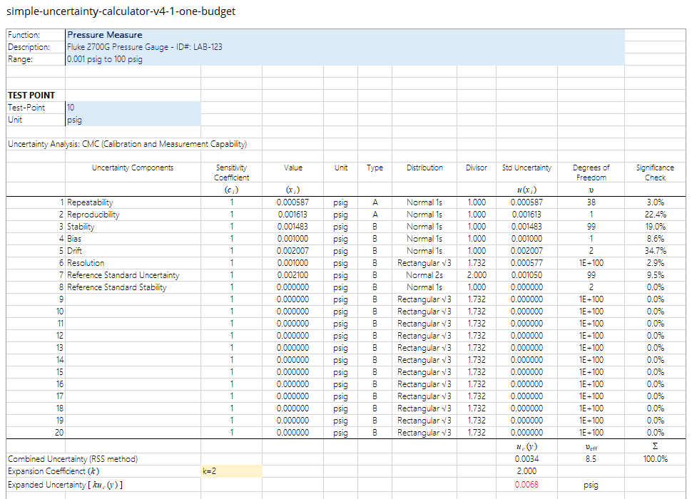 Simple Uncertainty Calculator for Excel by ISOBudgets