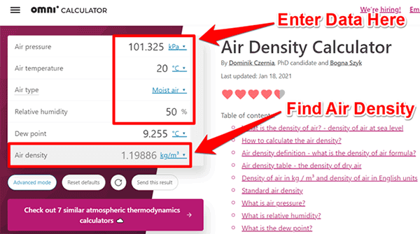 Omni air density calculator