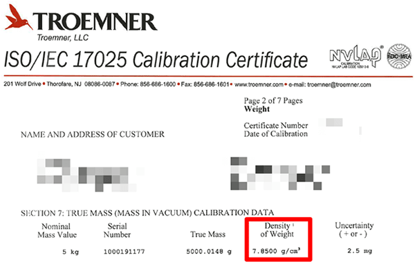 Mass density Troenmner calibration report