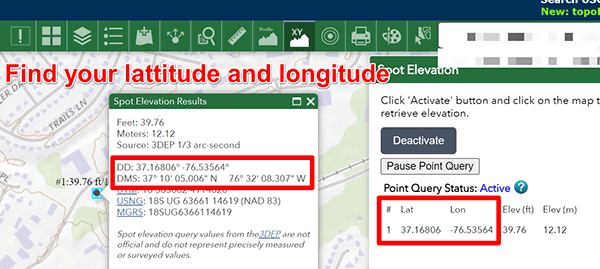 Find latitude and longitude in USGS National Map
