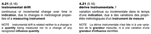 Instrument drift definition from the VIM