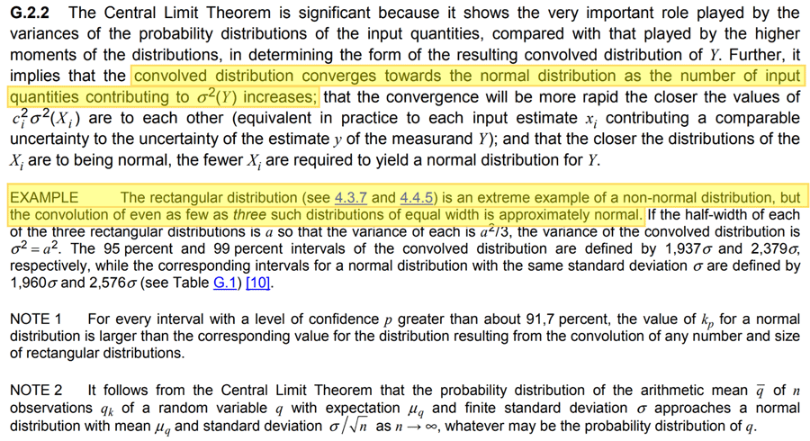 JCGM 100:2008, section G.2.2 - Use Normal distribution if uncertainty is combination of factors