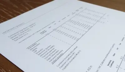 Uncertainty budget printed and set on desk