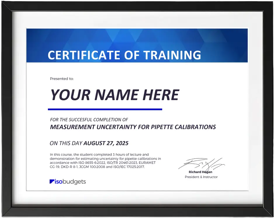 Pipette uncertainty training certificate with CEU credits