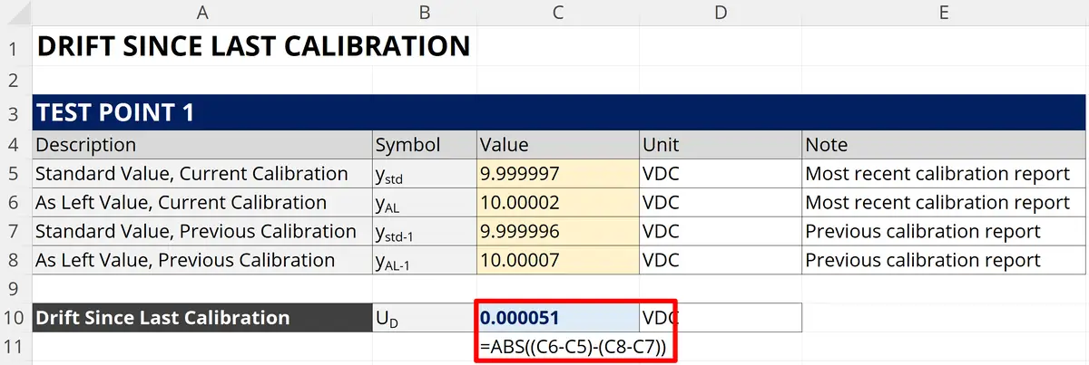 Microsoft Excel Drift Calculator