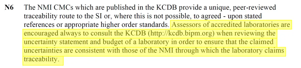 ILAC P14 Note - Review CMC Uncertainty by Comparison to BIPM KCDB