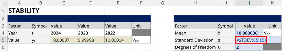 Microsoft Excel Long Term Stability Calculator