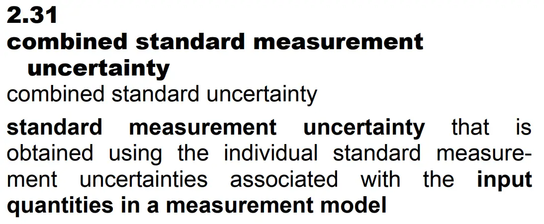Combined Measurement Uncertainty Definition from JCGM 200:2012