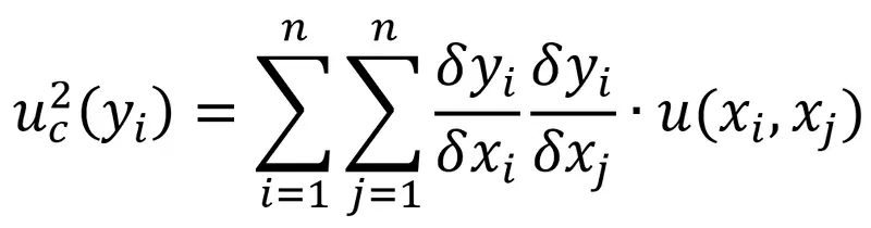 Combined Measurement Uncertainty formula for Correlated Uncertainties from the JCGM 100:2008, Section 5.2
