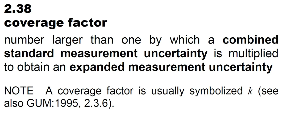 Coverage factor definition from JCGM 200:2012 section 2.38