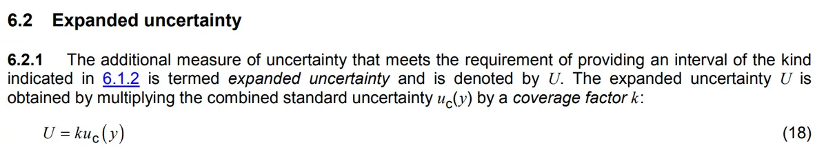 Coverage factor excerpt from JCGM 100:2008 section 6.2.1
