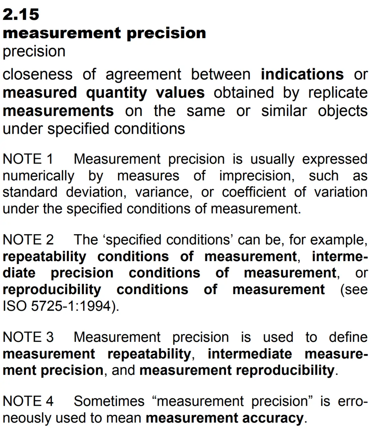 Measurement precision definition from JCGM 200:2012 (VIM)