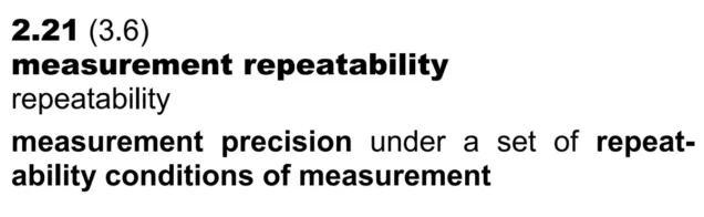 Measurement repeatability definition from JCGM 200:2012 (VIM)